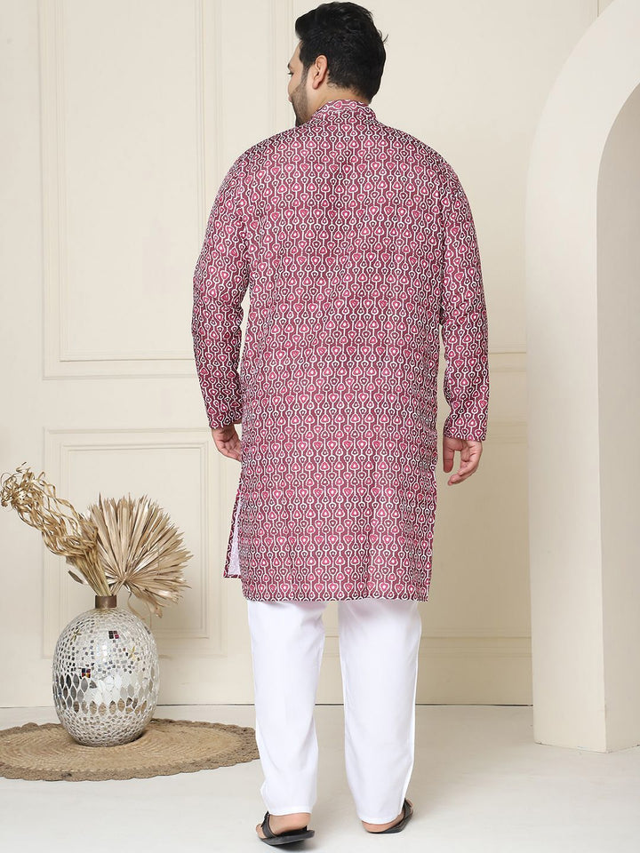 SOJANYA PLUS Ethnic Motifs Band Collar Straight Kurta With Pyjamas