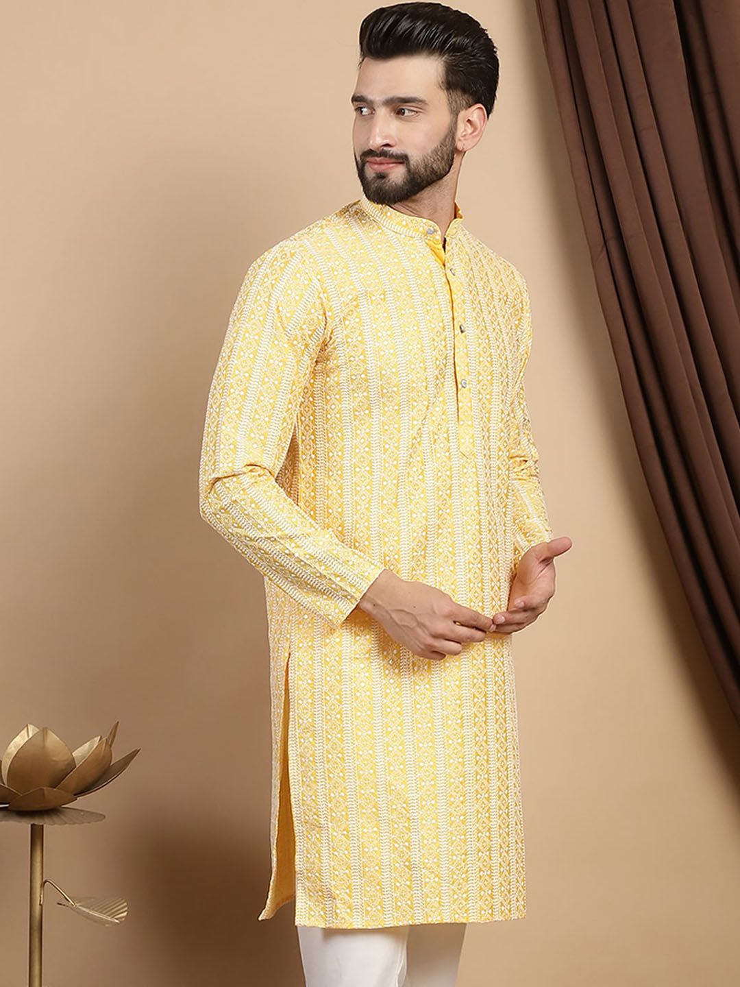 Anouk Embroidered Mandarin Collar Cotton Straight Kurta