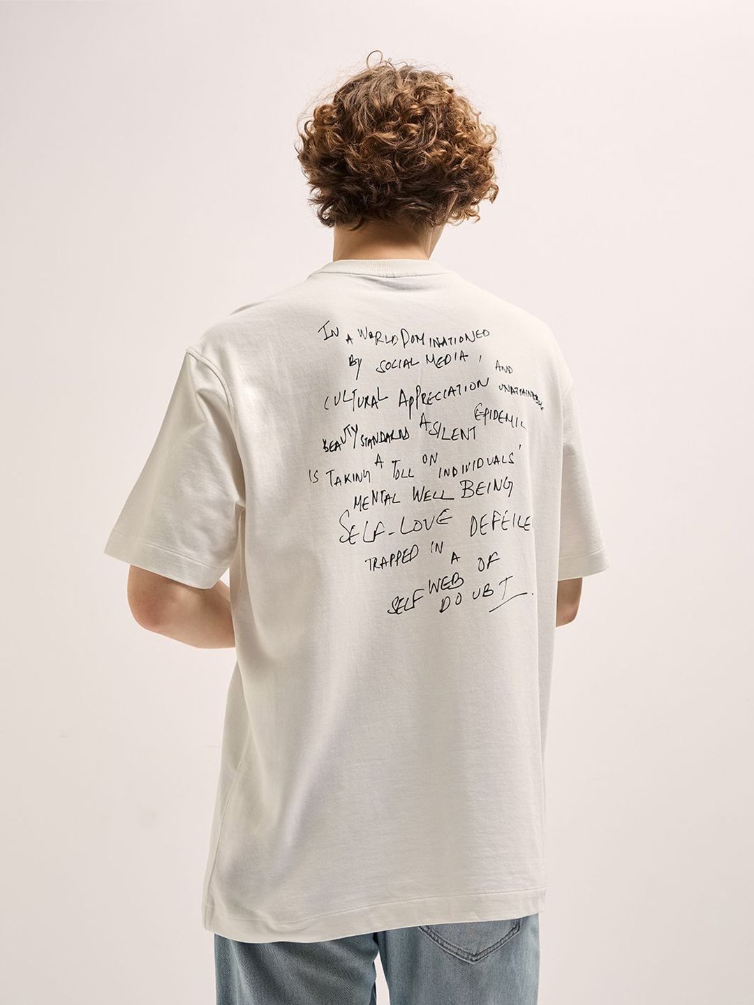 THE BEAR HOUSE Men Typography Printed Oversized T-shirt