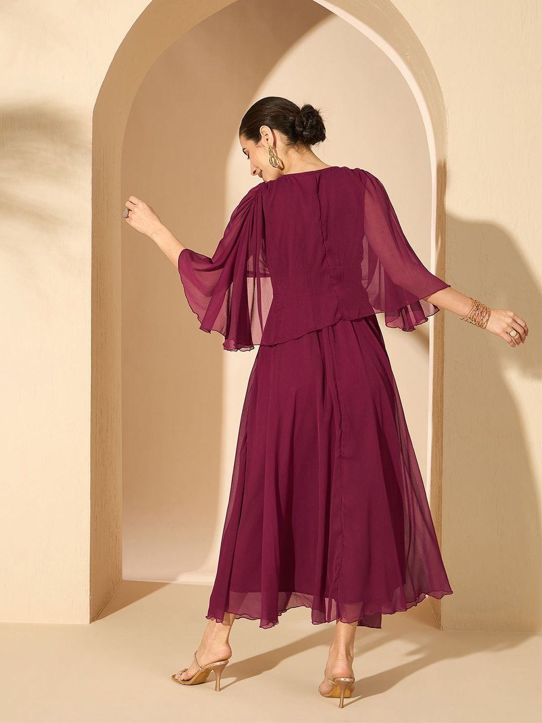 Antheaa Women Embellished Flared Sleeve Fit and Flare Dress
