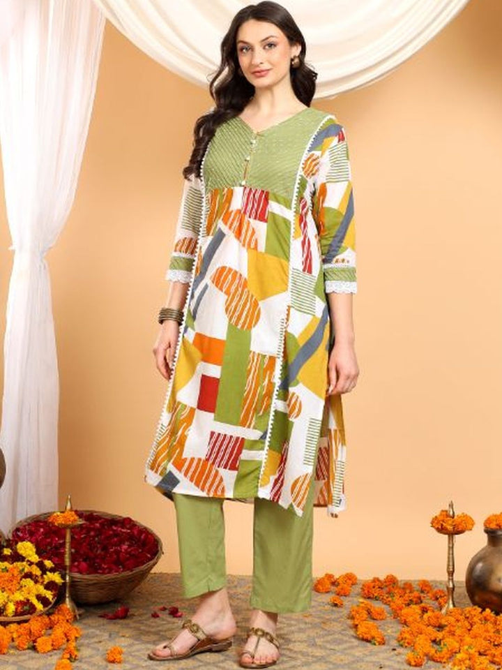 Mamicha Women Printed Pure Cotton Kurta with Trousers & With Dupatta