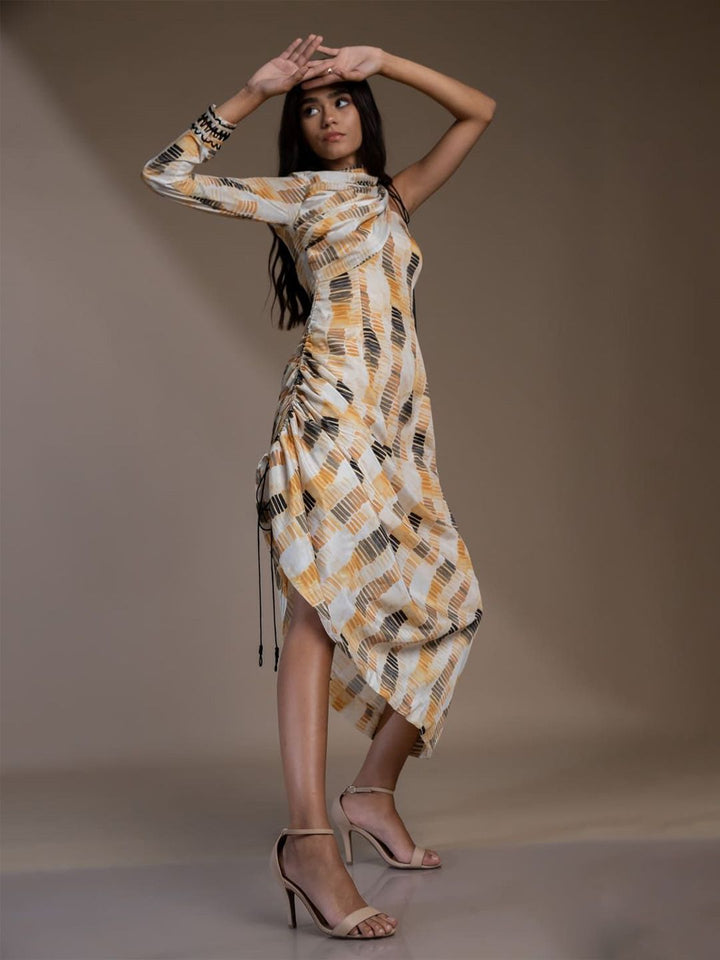 Mamicha Print Slit Sleeve Georgette Maxi Midi Dress