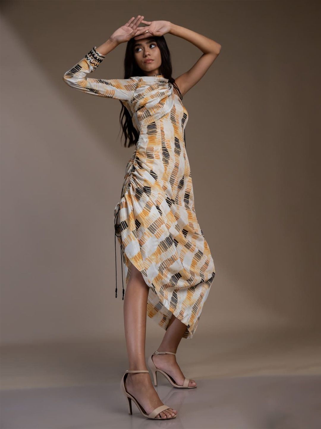 Mamicha Print Slit Sleeve Georgette Maxi Midi Dress