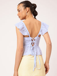 DressBerry Simply Stated Dobby Weave Ruffled Sleeves Back Lace-Up Peplum Top