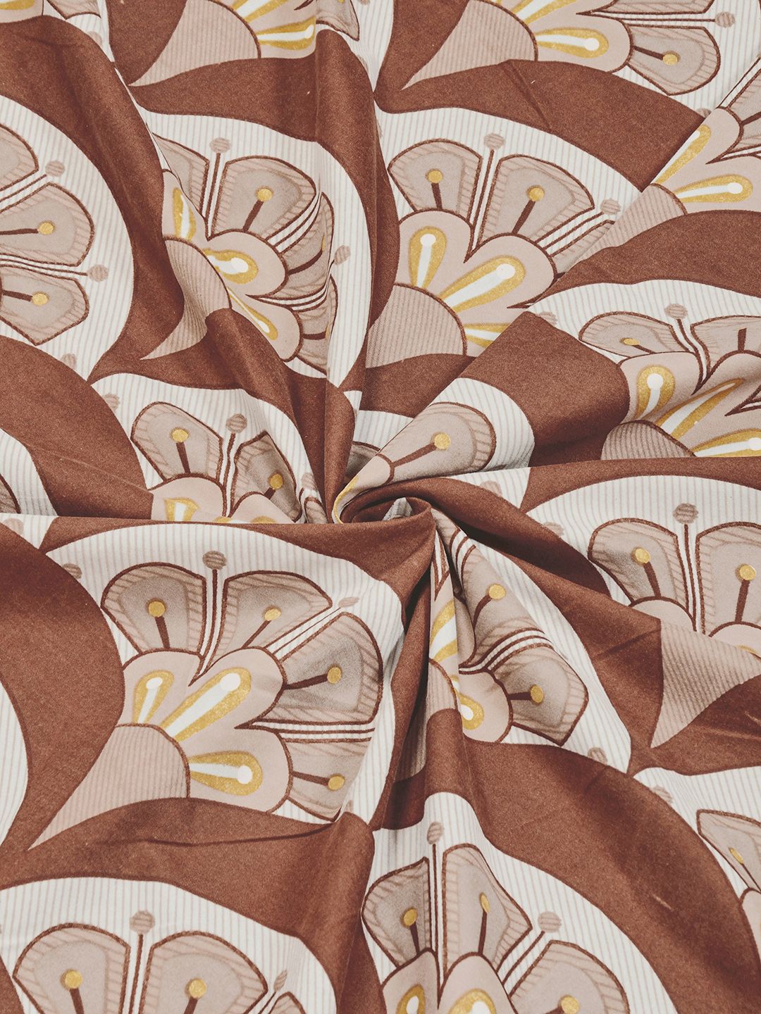 KLOTTHE Brown Floral 300 TC King Bedsheet with 2 Pillow Covers