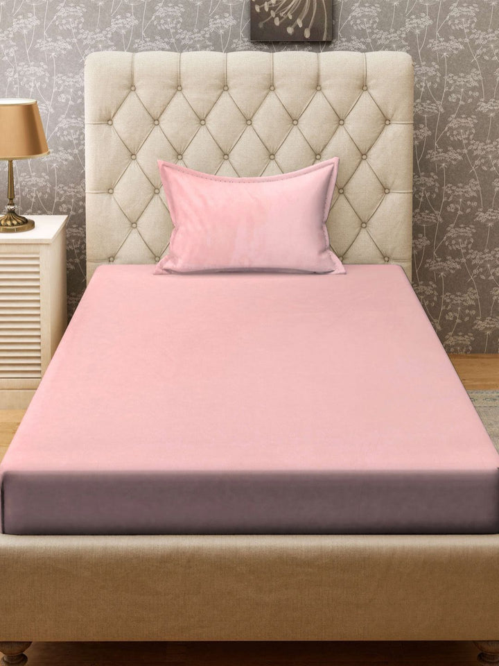 Myntra Elegant Homes Pink Solid Polycotton Breathable 300 TC Single Fine Bedsheet with a Pillow Cover-225 x 150 cm