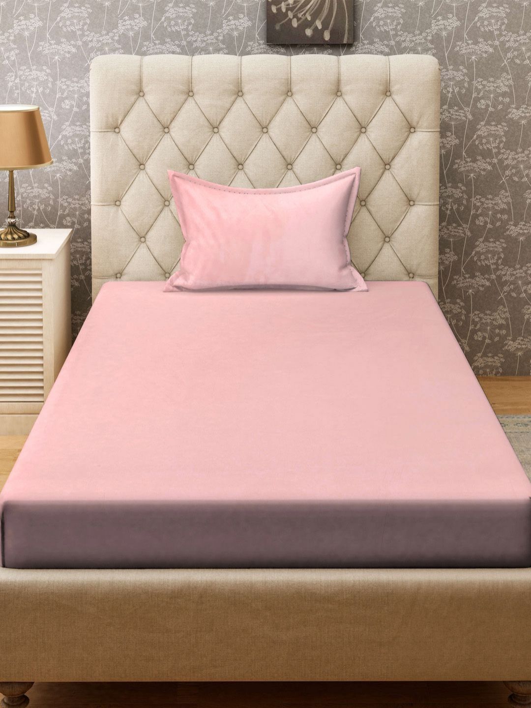 Myntra Elegant Homes Pink Solid Polycotton Breathable 300 TC Single Fine Bedsheet with a Pillow Cover-225 x 150 cm