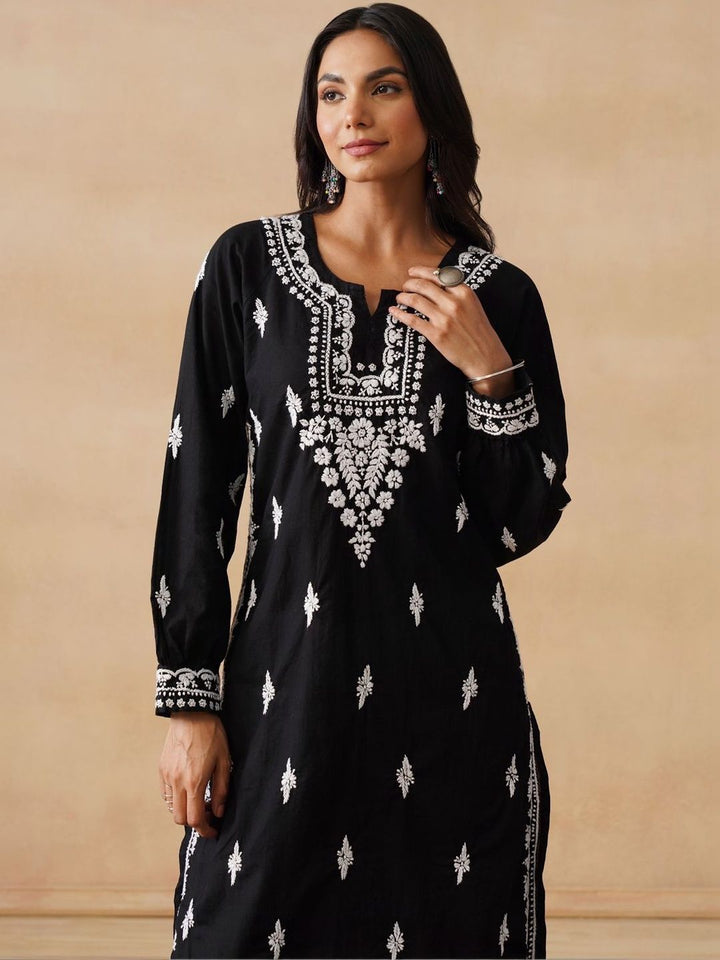 House of Chikankari Women Solid Black Kurta