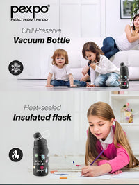 Pexpo Black Printed Single Stainless Steel Double Wall Vacuum Water Bottle 420ml