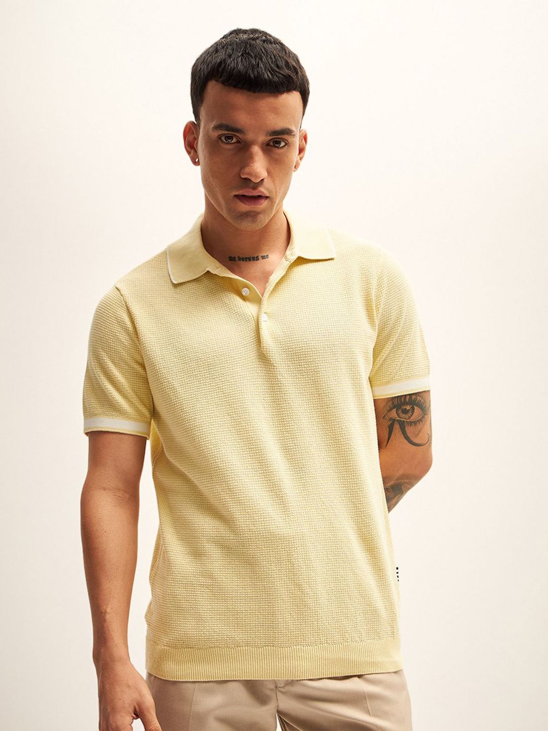 THE BEAR HOUSE Self Design Polo Collar T-Shirt