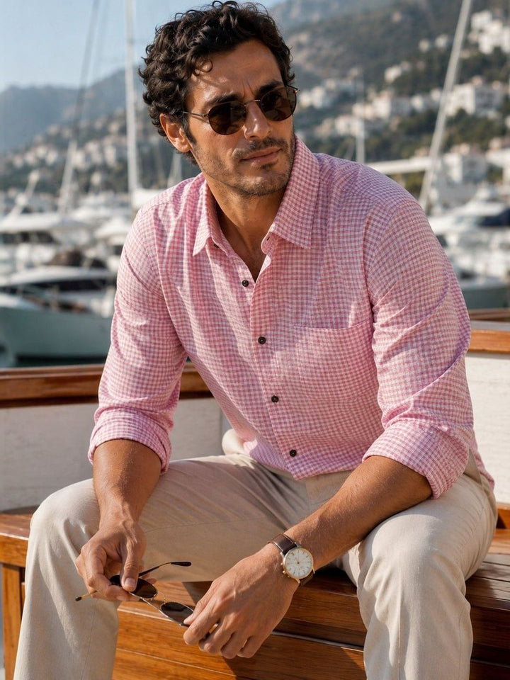 Eszett Checked Spread Collar Pure Cotton Casual Shirt