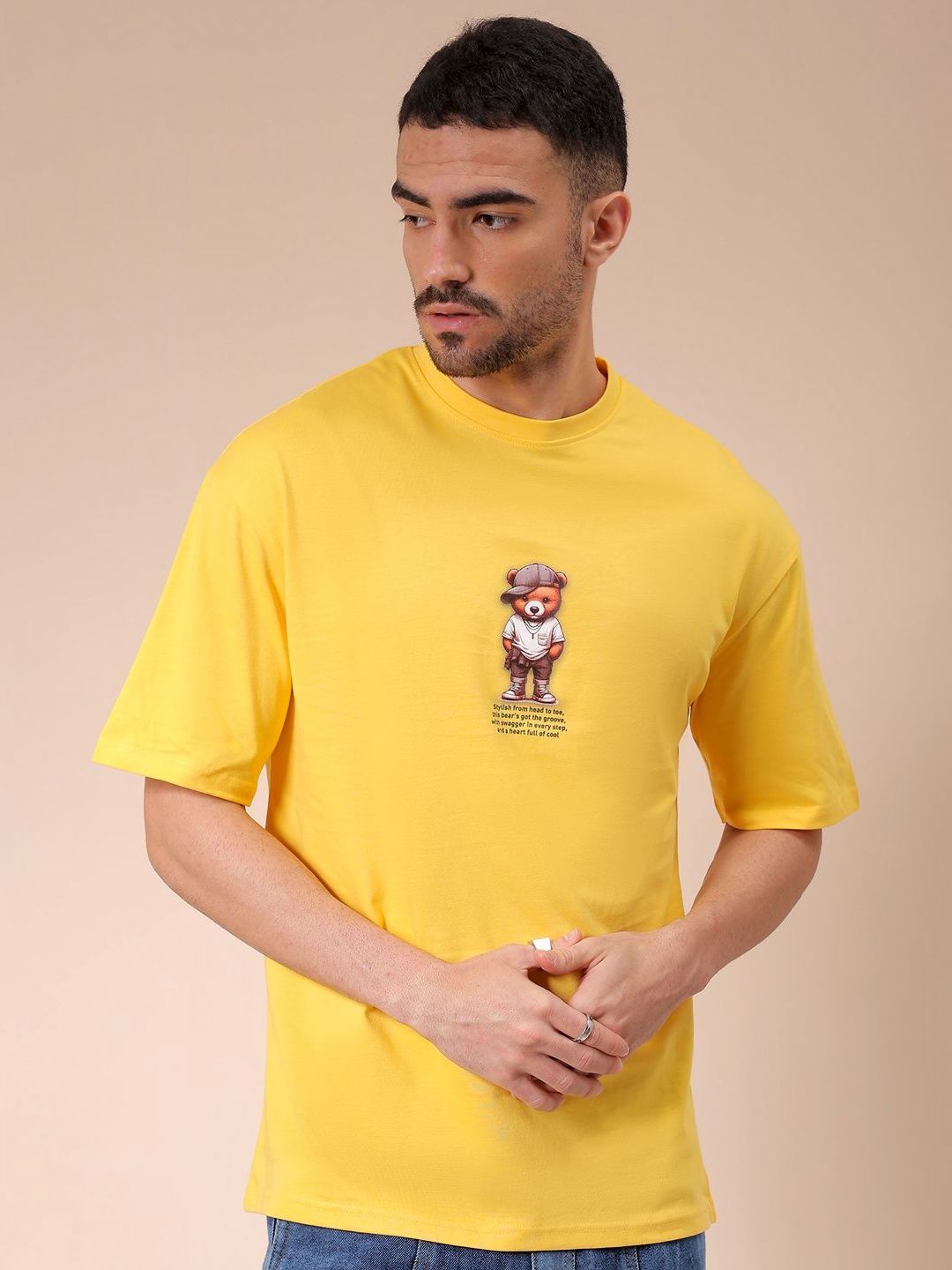 The Indian Garage Co Men Graphic Printed Round Neck Pure Cotton Oversized T-shirt