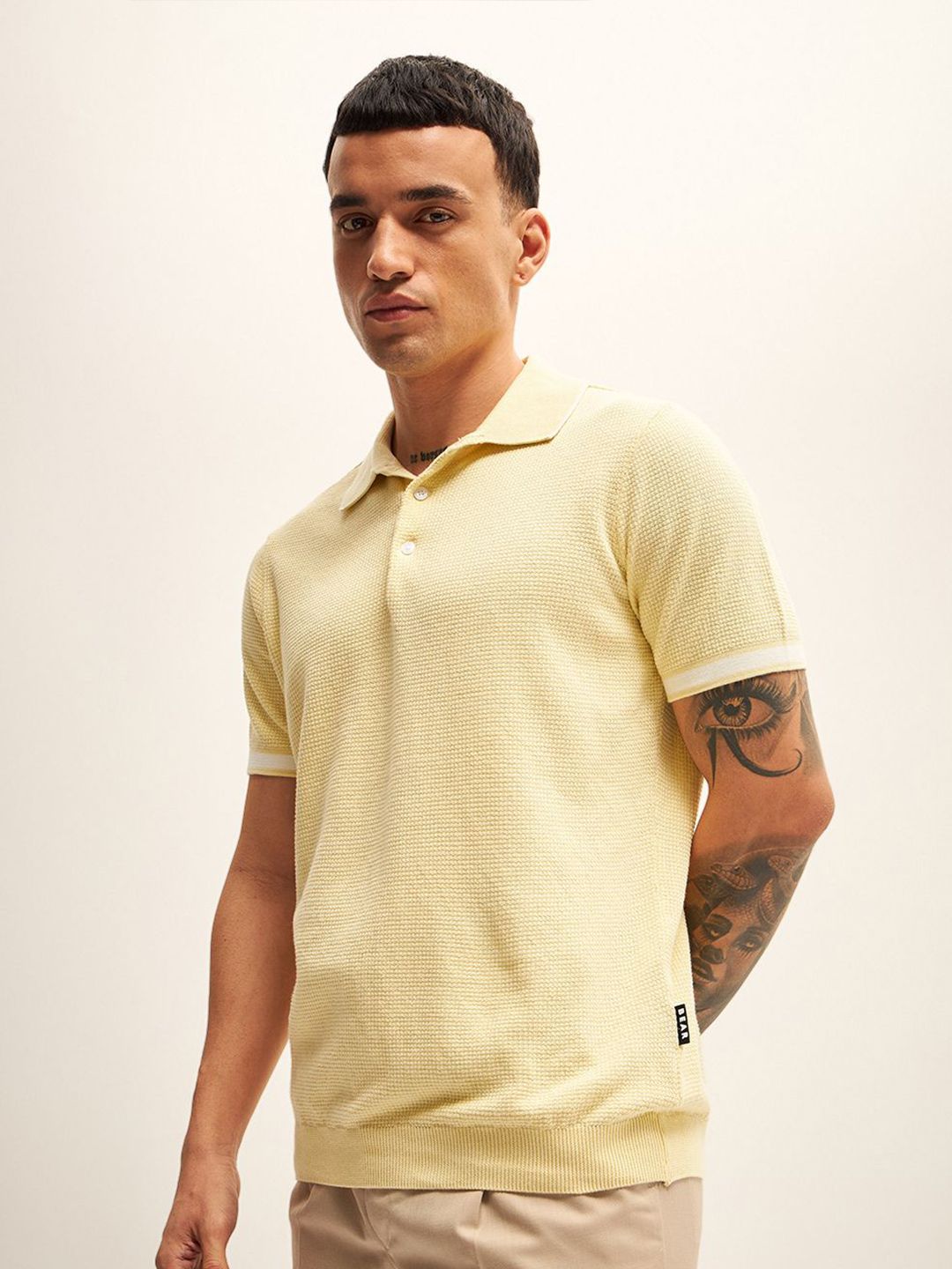 THE BEAR HOUSE Self Design Polo Collar T-Shirt