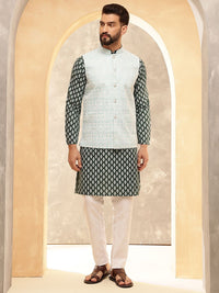 Anouk Green Ethnic Motifs Printed Pure Cotton Straight Kurta With Pyjamas