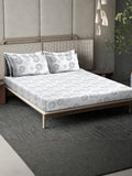 KLOTTHE White Geometric Print Flat 400TC Pure Cotton Super King Bedsheet & 4 Pillow Covers