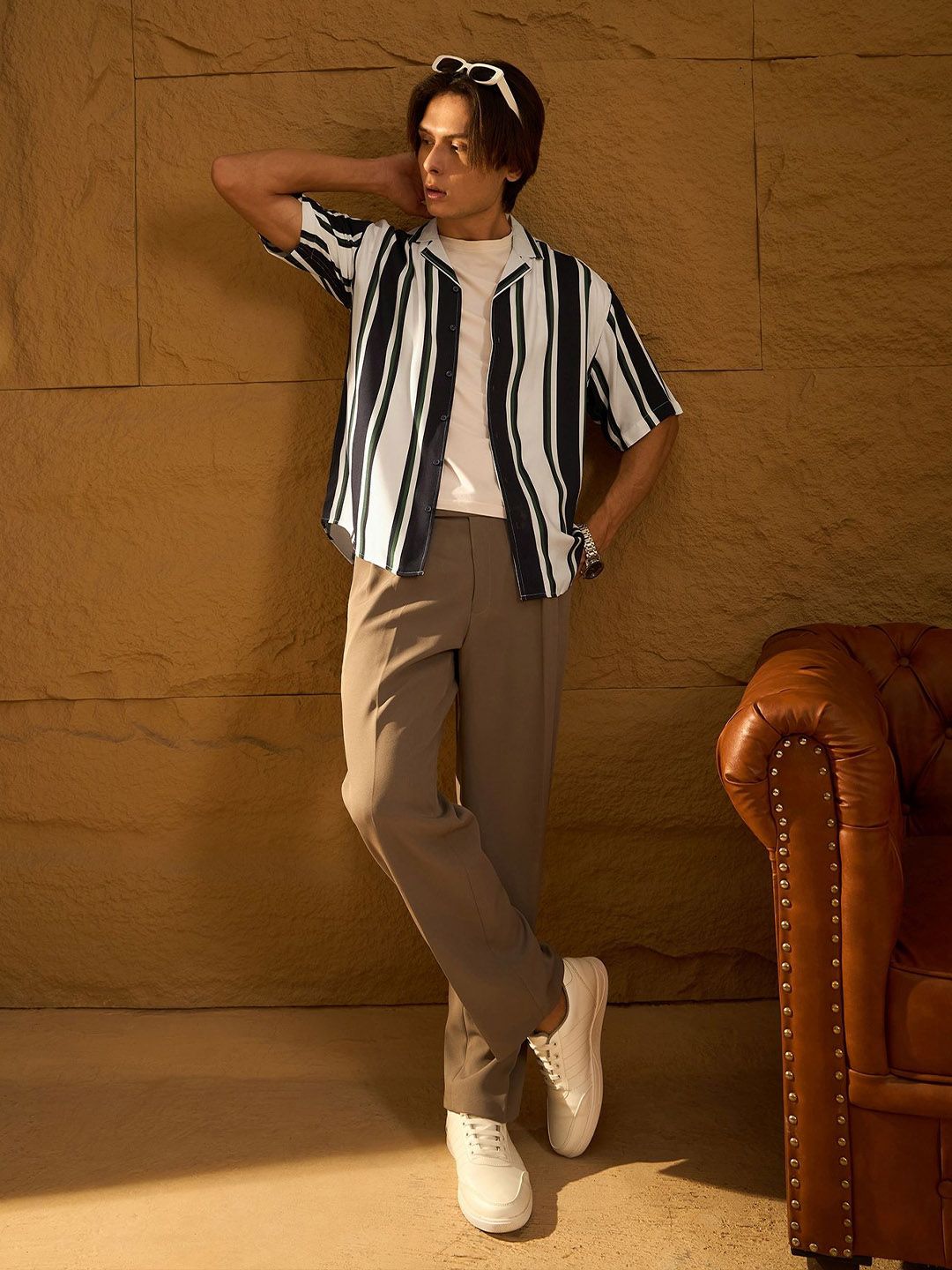DENNISON Vertical Striped Drop Shoulder Oversized Shirt