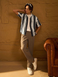DENNISON Vertical Striped Drop Shoulder Oversized Shirt