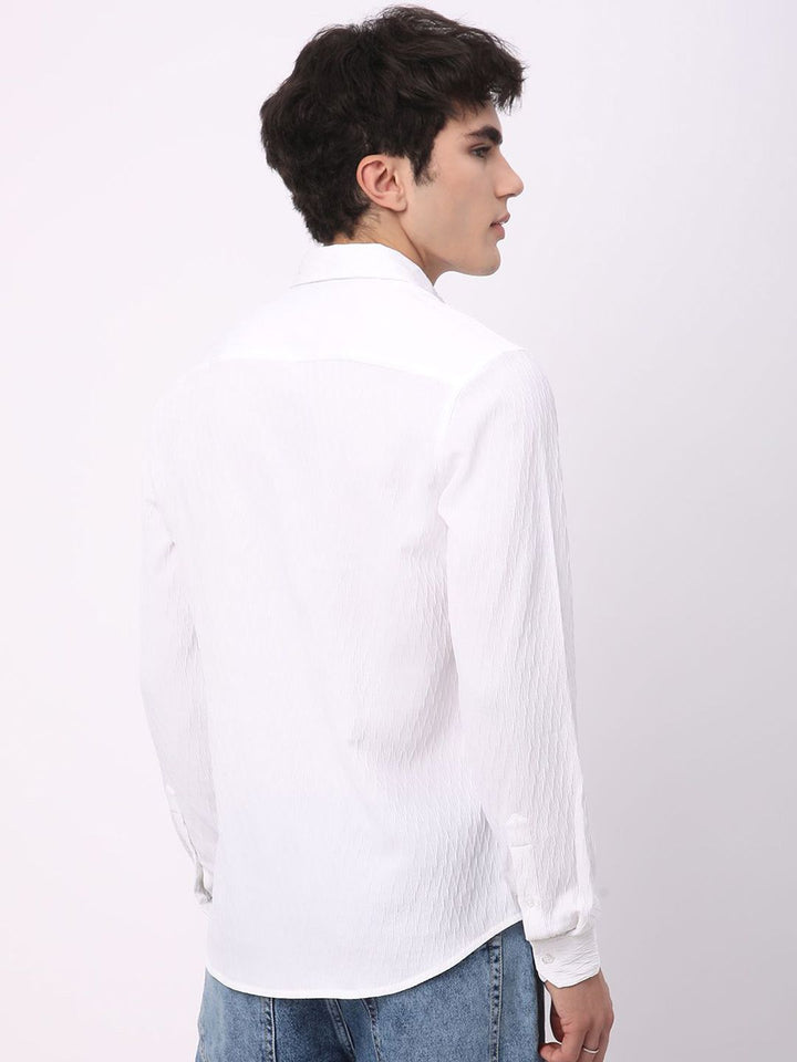 VASTRADO Men Classic Spread Collar Textured Slim Fit Casual Shirt