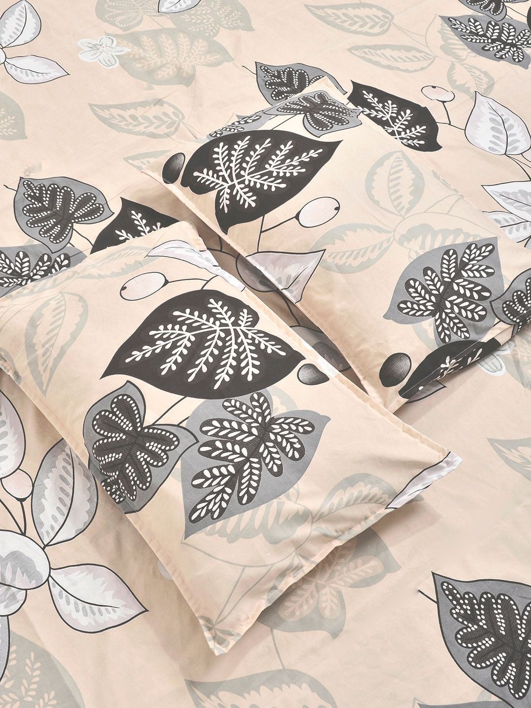 KLOTTHE Beige Floral Printed Fitted 400TC Super King Bedsheet With 2 Pillow Cover