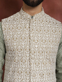Anouk Ethnic Motifs Embroidered Regular Thread Work Kurta with Churidar & Nehru Jacket
