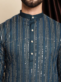 Kolar Jalur Sulam Anouk Berlabuci Kapas Tulen Kurta Biasa dengan Churidar