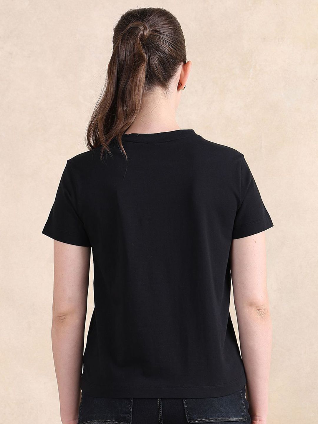 Rareism Wanita tipografi dicetak t-shirt kapas leher bulat