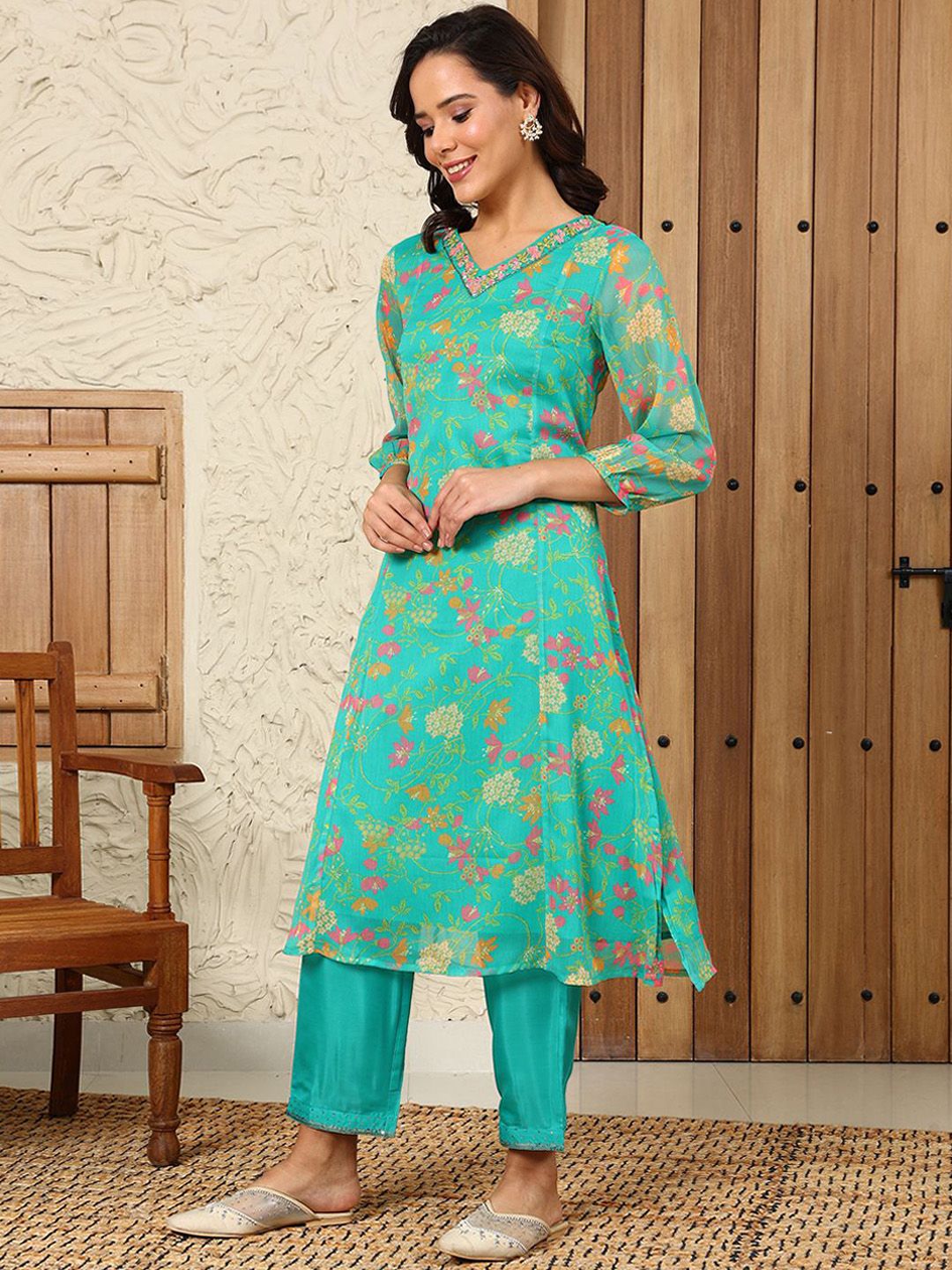W Women Ethnic Motifs Printed Flared Sleeves Kurta