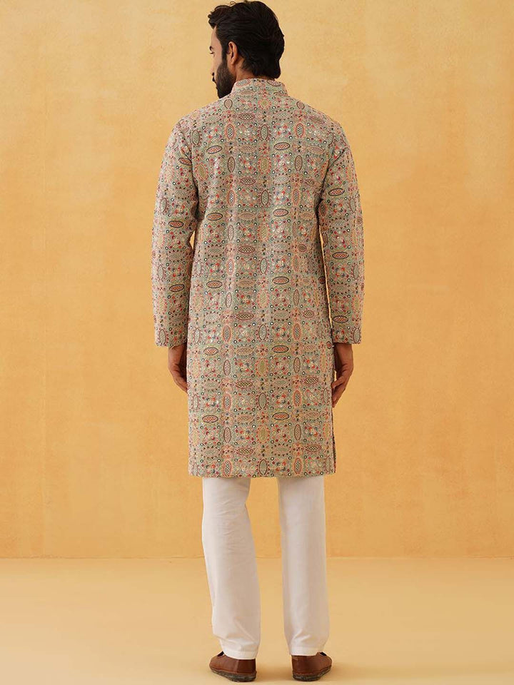 SOJANYA LUXE Floral Kashmiri Bordir Labuci Kurta Lurus Georgette Dengan Seluar