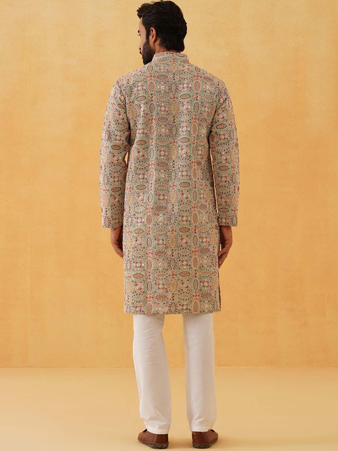 SOJANYA LUXE Floral Kashmiri Bordir Labuci Kurta Lurus Georgette Dengan Seluar