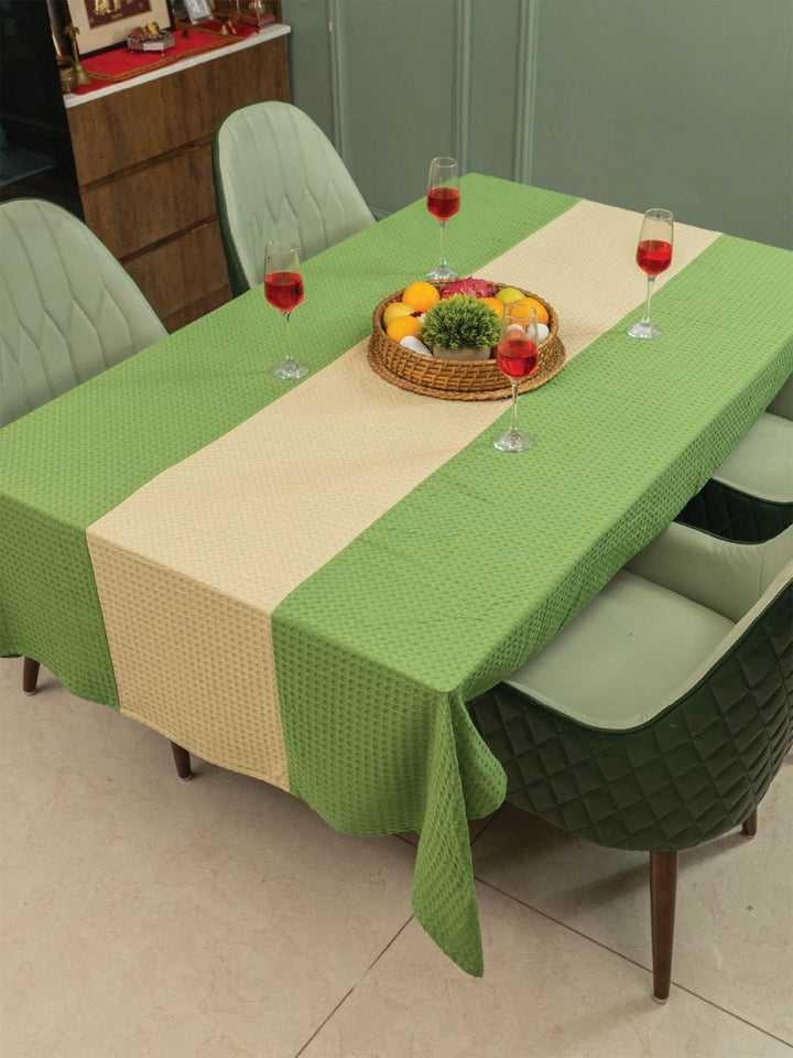 URBAN SPACE Green & Cream Anti-Slip Cotton 6-Seater Table Cover