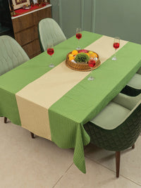 URBAN SPACE Green & Cream Anti-Slip Cotton 6-Seater Table Cover