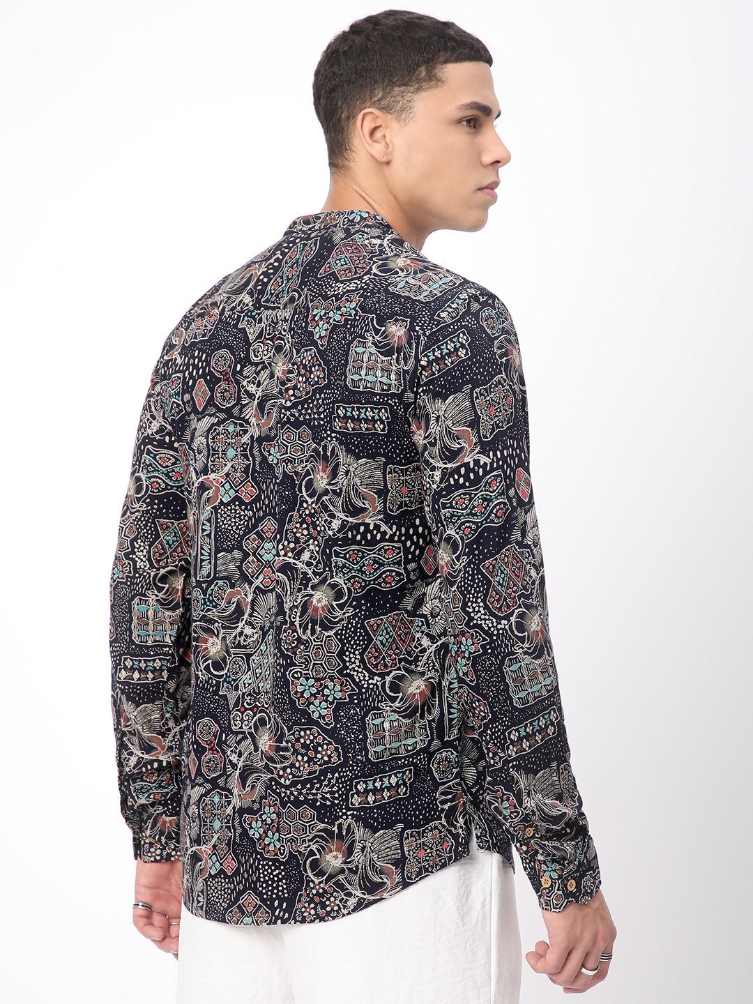 VASTRADO Picturesque Abstract Printed Band Collar Straight Kurta