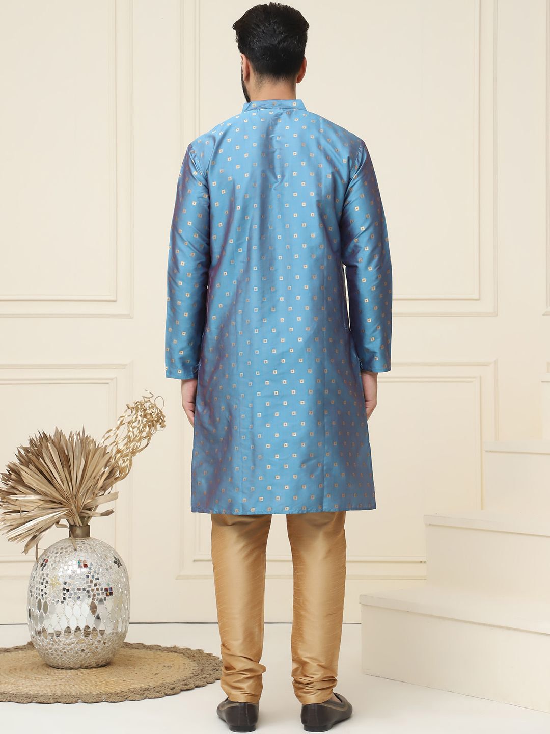SOJANYA Geometric Woven Design Mandarin Collar Kurta With Churidar & Nehru jacket