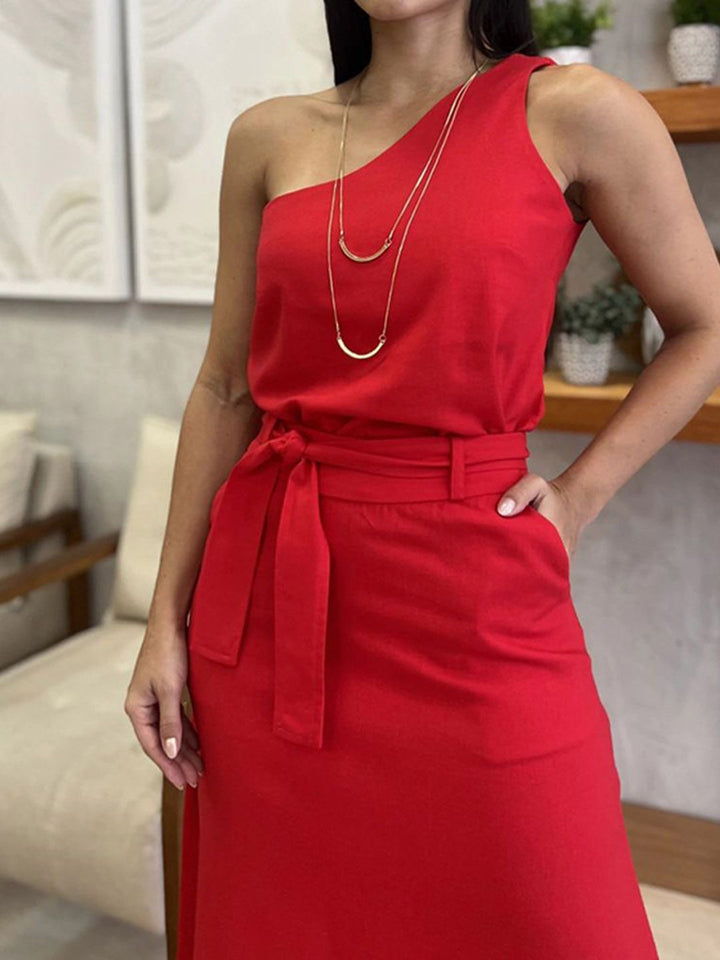 all about you One-Shoulder Top & Skirt With Waist Tie