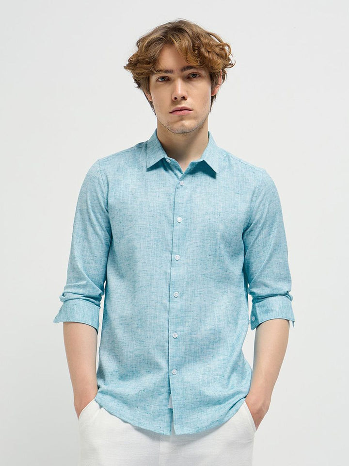 THE BEAR HOUSE Men Spread Collar Solid Casual Shirt