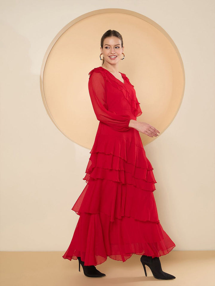 Antheaa Chiffon A-Line Maxi Dress