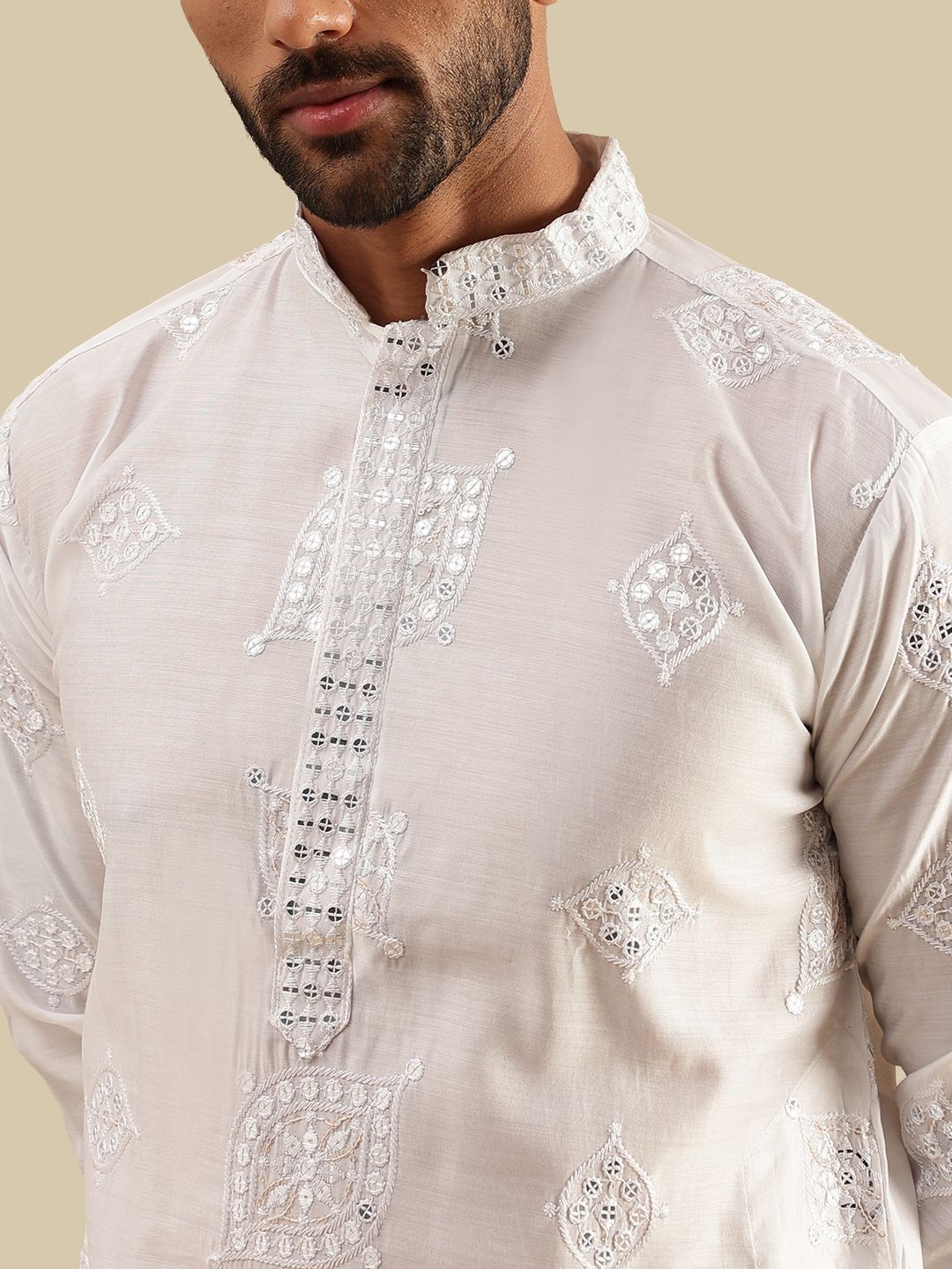SOJANYA Ethnic Motifs Embroidered Mandarin Collar Mirror Work Kurta With Pyjamas