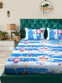 Myntra Elegant Homes Blue Cartoon Characters 400 TC King Bedsheet with 2 Pillow Covers