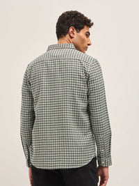 THE BEAR HOUSE Men Slim Fit Micro Checked Spread Collar Cotton Casual Shirt