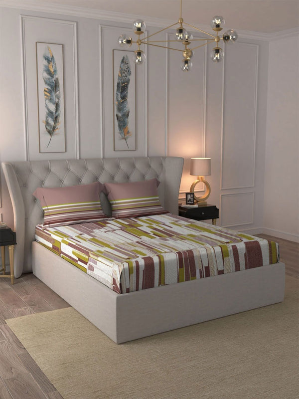 MYTRIDENT Crossroads Red Dusk & Dawn Flat 144TC Queen Cotton Bedsheet with 2 Pillow Covers