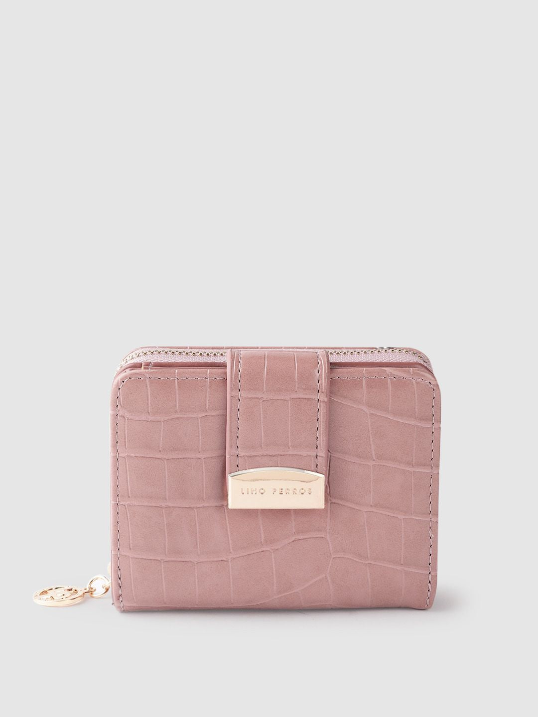 Lino Perros Women Dusty Pink Croc Textured Two Fold Wallet