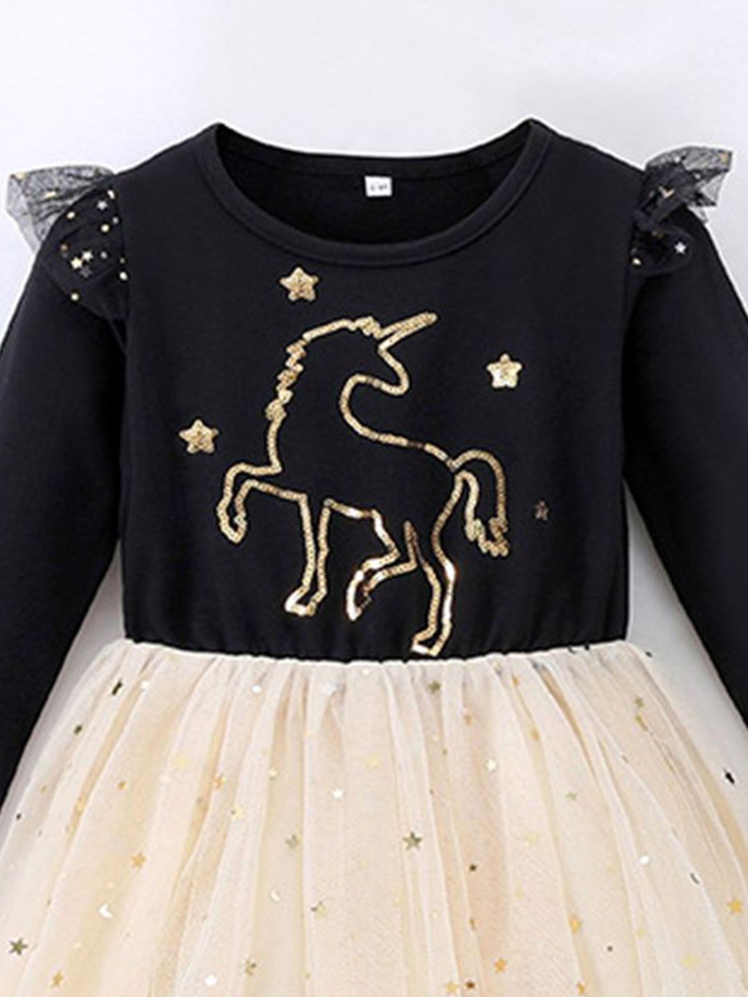 YK Girls Self Design Embellished Round Neck Fit & Flare Dress