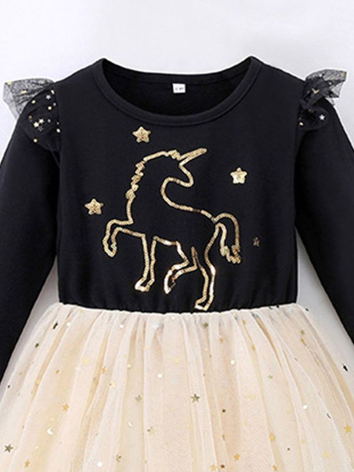 YK Girls Self Design Embellished Round Neck Fit & Flare Dress