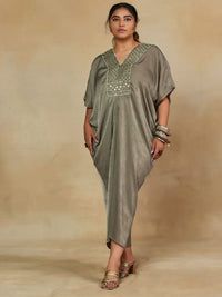 Mamicha Women Embellished V-Neck Kimono Sleeves Kaftan Maxi Dress