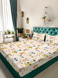 KLOTTHE Cartoon Character Fitted 300 TC King Bedsheet & 2 Pillow Covers- 2.50 m x 2.25 m