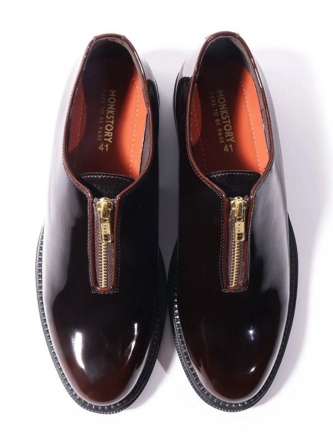 MONKSTORY Burgundy Atelier 1937 Zip Up Glossy Oxford Slip-Ons