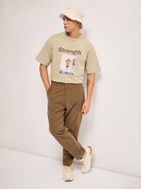 THE BEAR HOUSE Men Graphic Printed Round Neck Cotton Oversized T-shirt