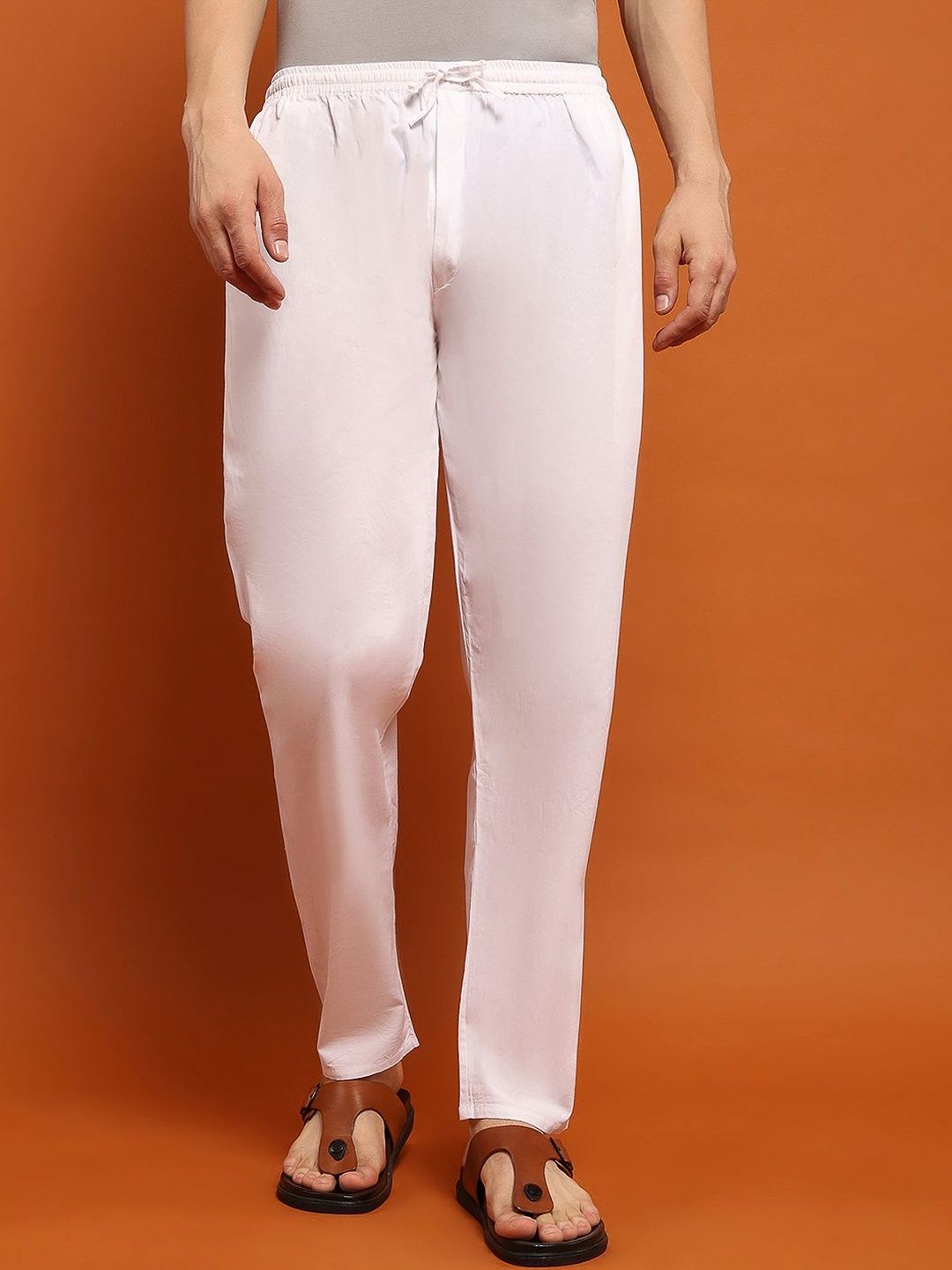 House of Chikankari Men White Cotton Solid Pant