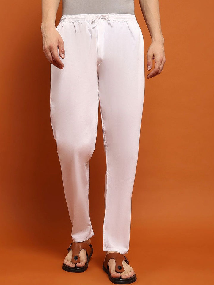 House of Chikankari Men White Cotton Solid Pant