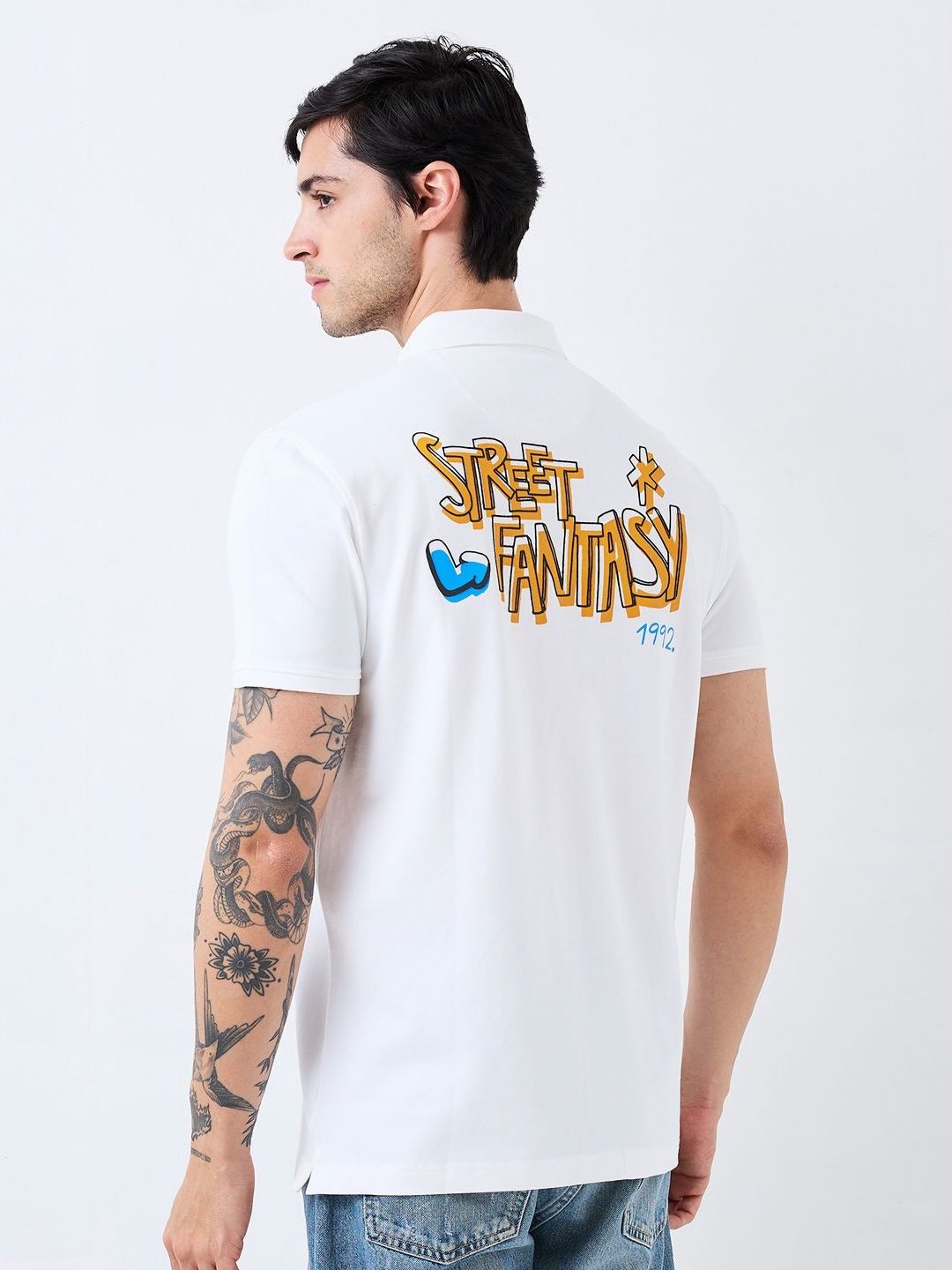 SPYKAR Men Graphic Printed Polo Collar Cotton Slim Fit T-shirt